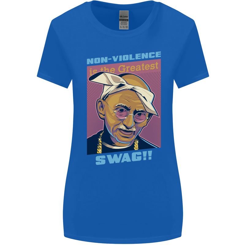 Ghandi Parody Gangsta Rap Music Hip Hop Womens Wider Cut T-Shirt Royal Blue