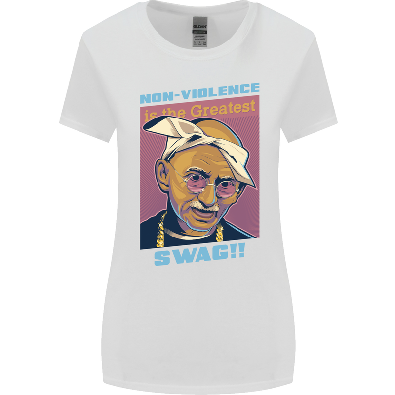 Ghandi Parody Gangsta Rap Music Hip Hop Womens Wider Cut T-Shirt White