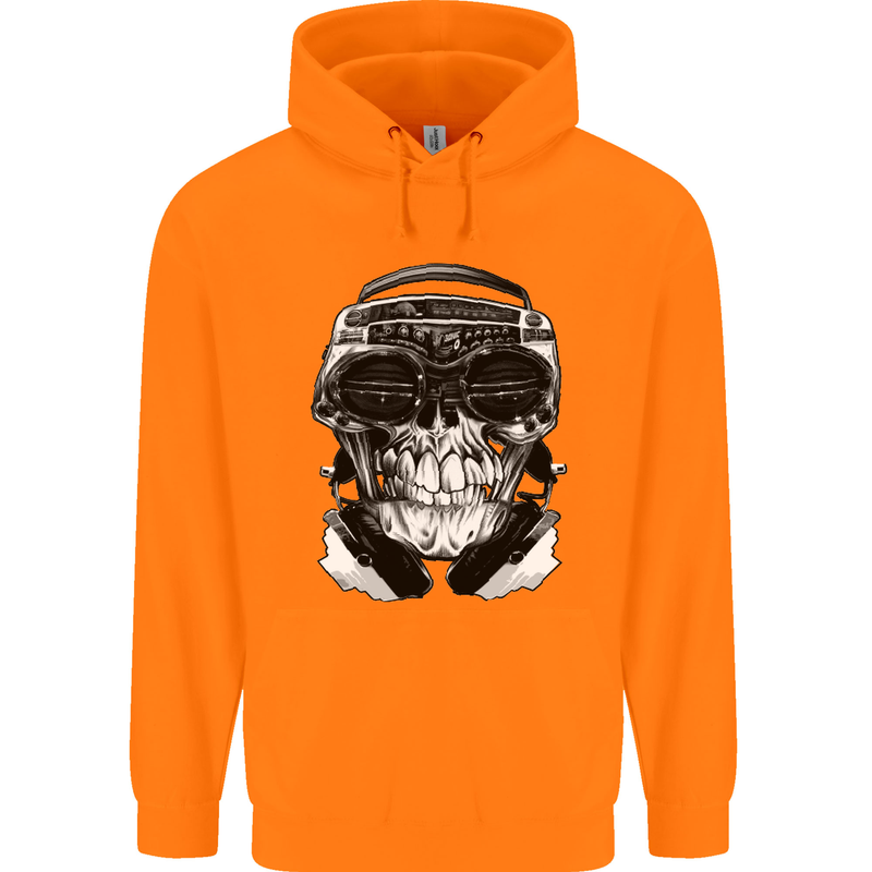 Ghetto Blaster Skull Childrens Kids Hoodie Orange