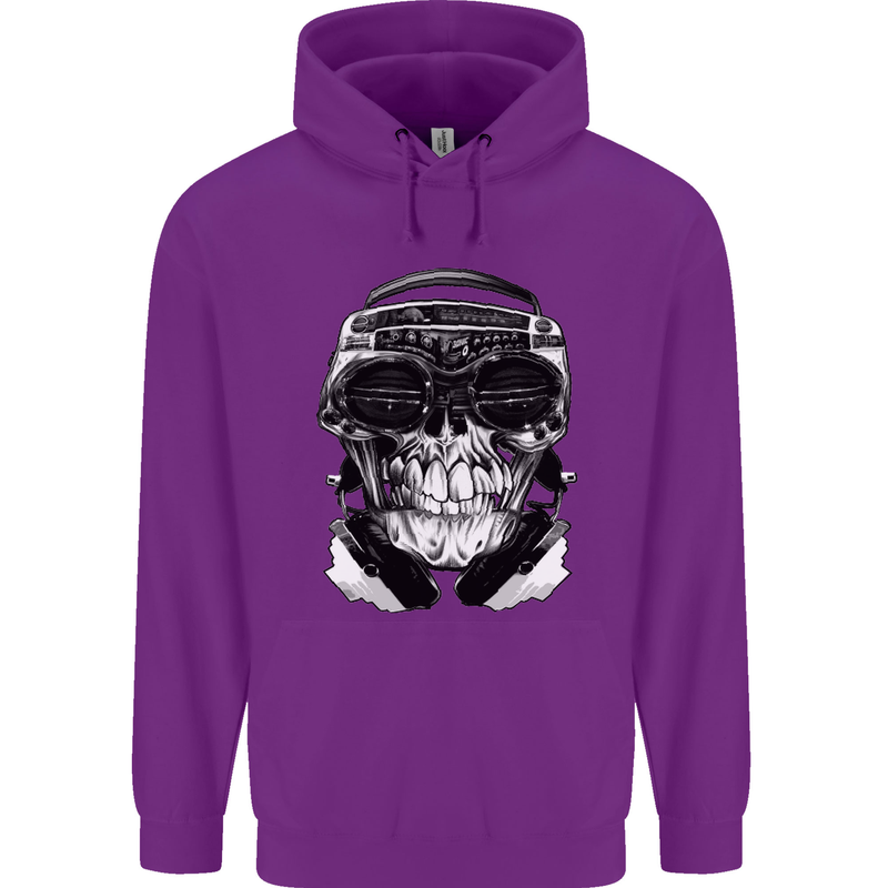 Ghetto Blaster Skull Childrens Kids Hoodie Purple