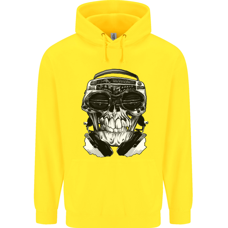 Ghetto Blaster Skull Childrens Kids Hoodie Yellow