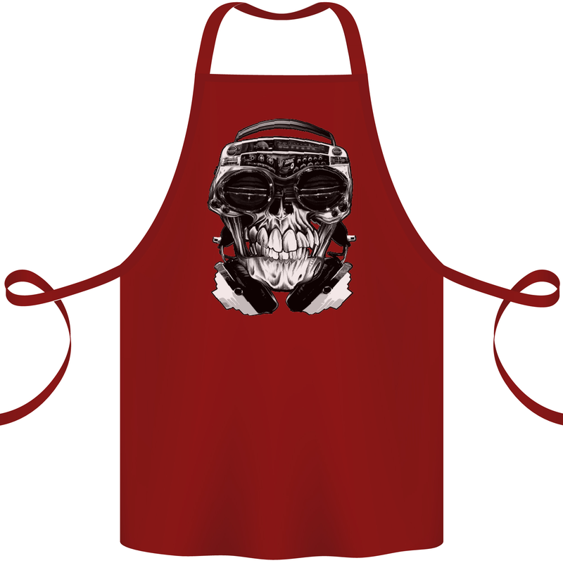 Ghetto Blaster Skull Cotton Apron 100% Organic Maroon