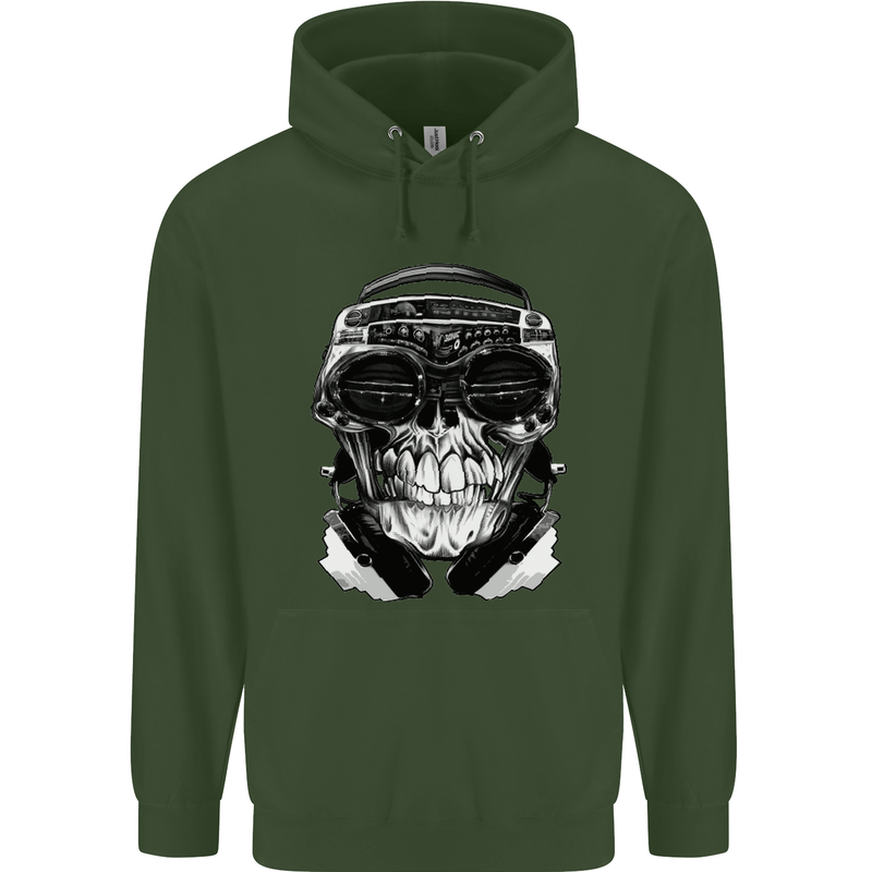 Ghetto Blaster Skull Mens 80% Cotton Hoodie Forest Green