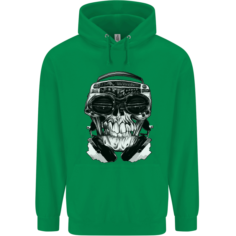 Ghetto Blaster Skull Mens 80% Cotton Hoodie Irish Green