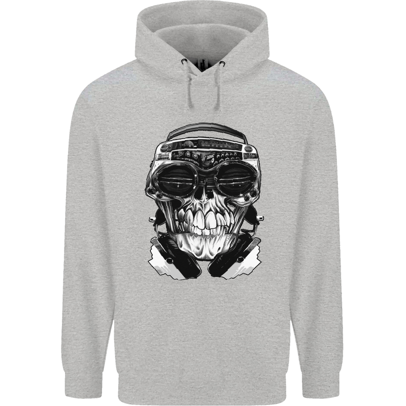 Ghetto Blaster Skull Mens 80% Cotton Hoodie Sports Grey