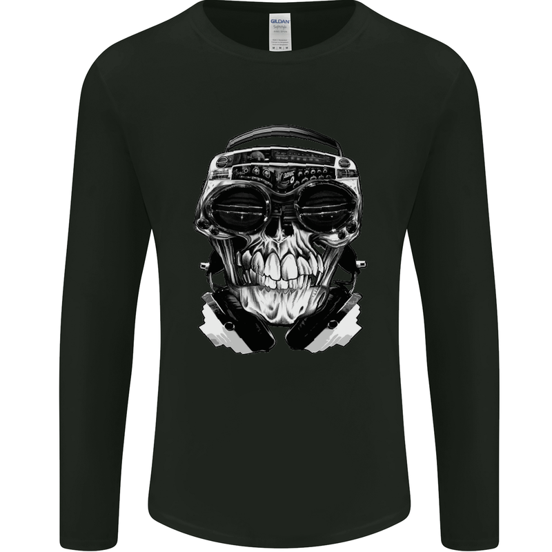 Ghetto Blaster Skull Mens Long Sleeve T-Shirt Black