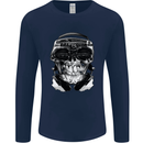 Ghetto Blaster Skull Mens Long Sleeve T-Shirt Navy Blue