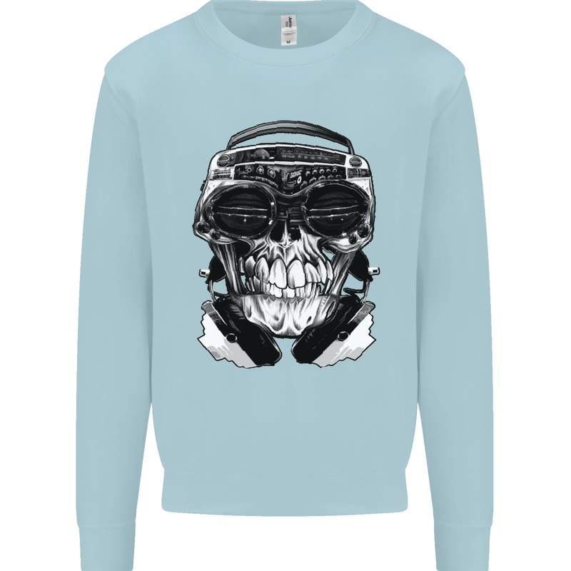 Ghetto Blaster Skull Mens Sweatshirt Jumper Light Blue