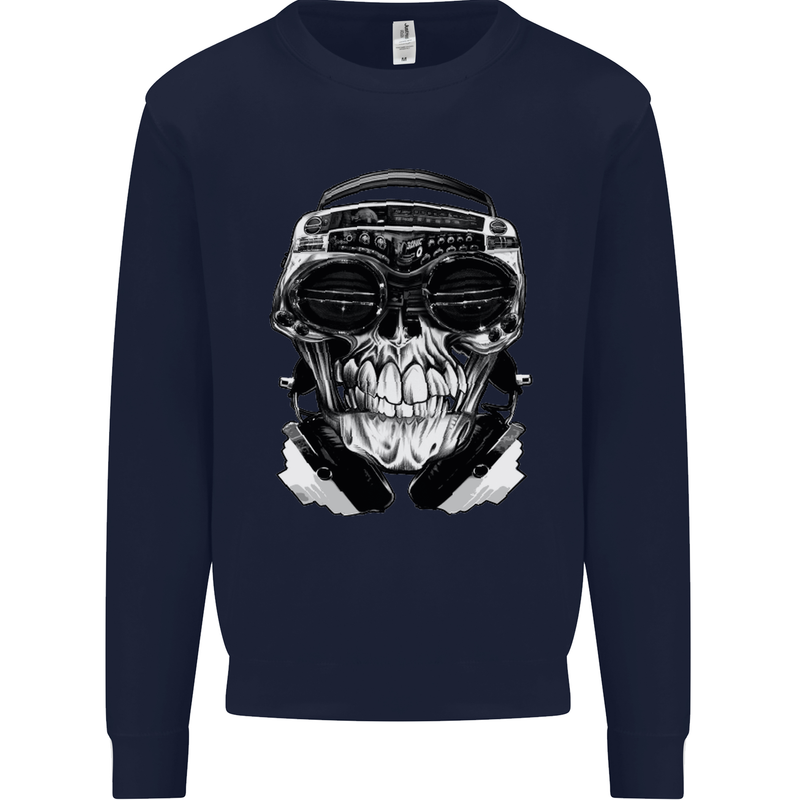 Ghetto Blaster Skull Mens Sweatshirt Jumper Navy Blue