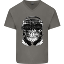 Ghetto Blaster Skull Mens V-Neck Cotton T-Shirt Charcoal