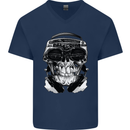 Ghetto Blaster Skull Mens V-Neck Cotton T-Shirt Navy Blue