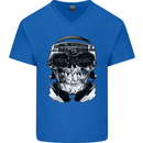 Ghetto Blaster Skull Mens V-Neck Cotton T-Shirt Royal Blue