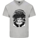 Ghetto Blaster Skull Mens V-Neck Cotton T-Shirt Sports Grey