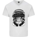 Ghetto Blaster Skull Mens V-Neck Cotton T-Shirt White