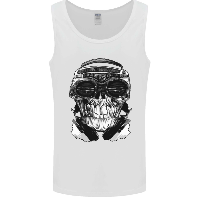 Ghetto Blaster Skull Mens Vest Tank Top White