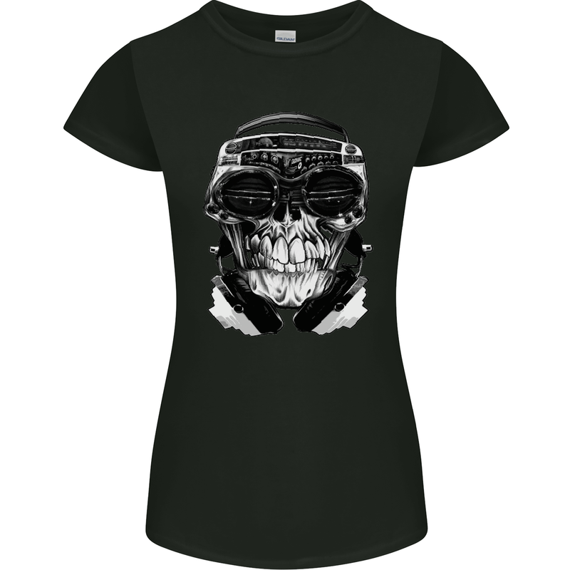 Ghetto Blaster Skull Womens Petite Cut T-Shirt Black