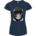 Ghetto Blaster Skull Womens Petite Cut T-Shirt Navy Blue