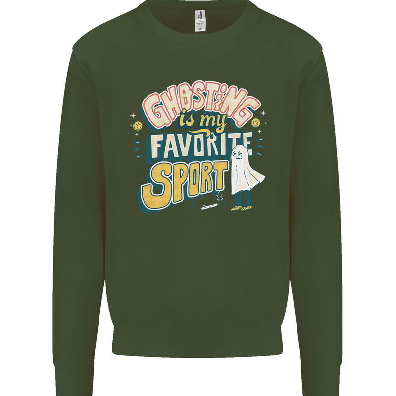 Ghosting Sport Funny Anti Valentines Day Kids Sweatshirt Jumper Forest Green