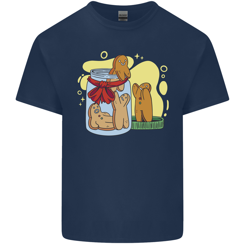 Gingerbread Man Escape Funny Food Mens Cotton T-Shirt Tee Top Navy Blue