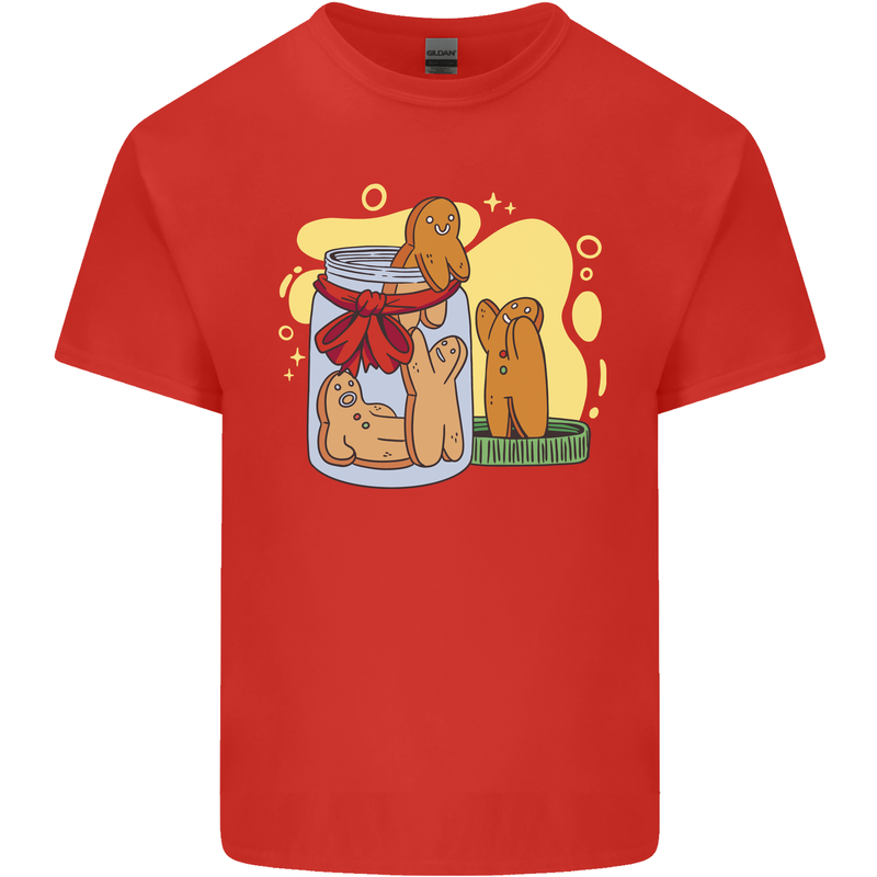 Gingerbread Man Escape Funny Food Mens Cotton T-Shirt Tee Top Red
