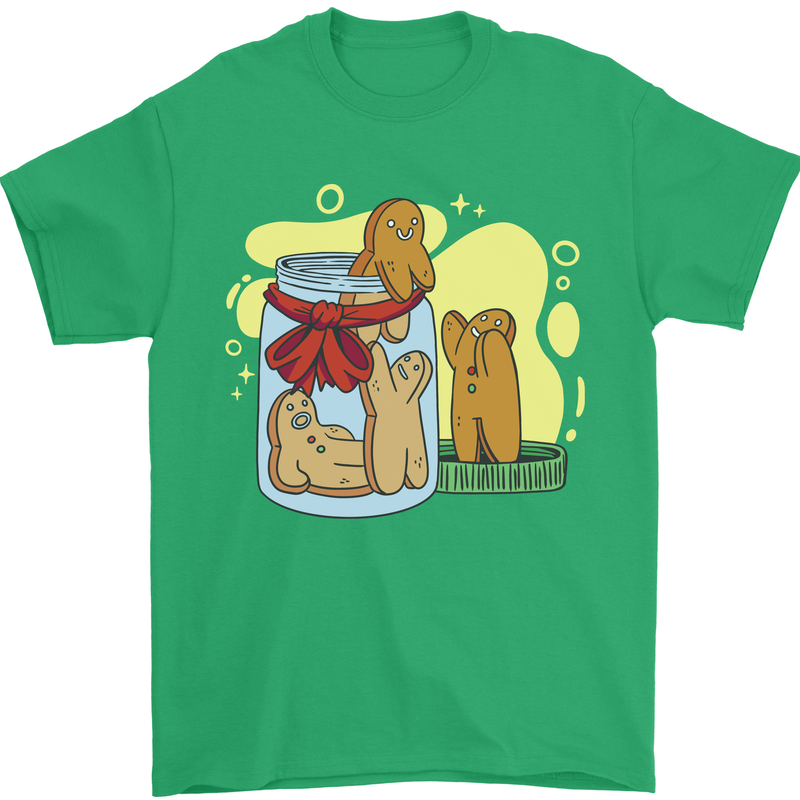 Gingerbread Man Escape Funny Food Mens T-Shirt Cotton Gildan Irish Green