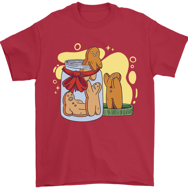 Gingerbread Man Escape Funny Food Mens T-Shirt Cotton Gildan Red
