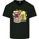 Gingerbread Man Escape Funny Food Mens V-Neck Cotton T-Shirt Black