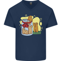 Gingerbread Man Escape Funny Food Mens V-Neck Cotton T-Shirt Navy Blue