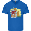 Gingerbread Man Escape Funny Food Mens V-Neck Cotton T-Shirt Royal Blue