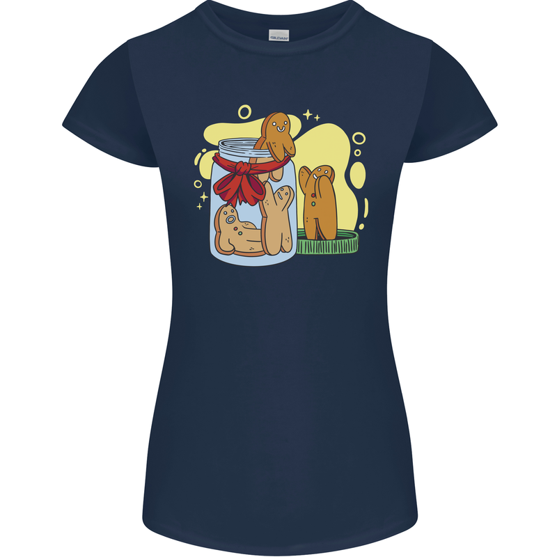 Gingerbread Man Escape Funny Food Womens Petite Cut T-Shirt Navy Blue