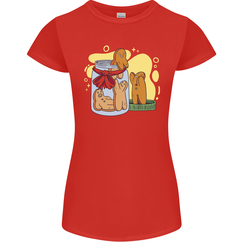 Gingerbread Man Escape Funny Food Womens Petite Cut T-Shirt Red