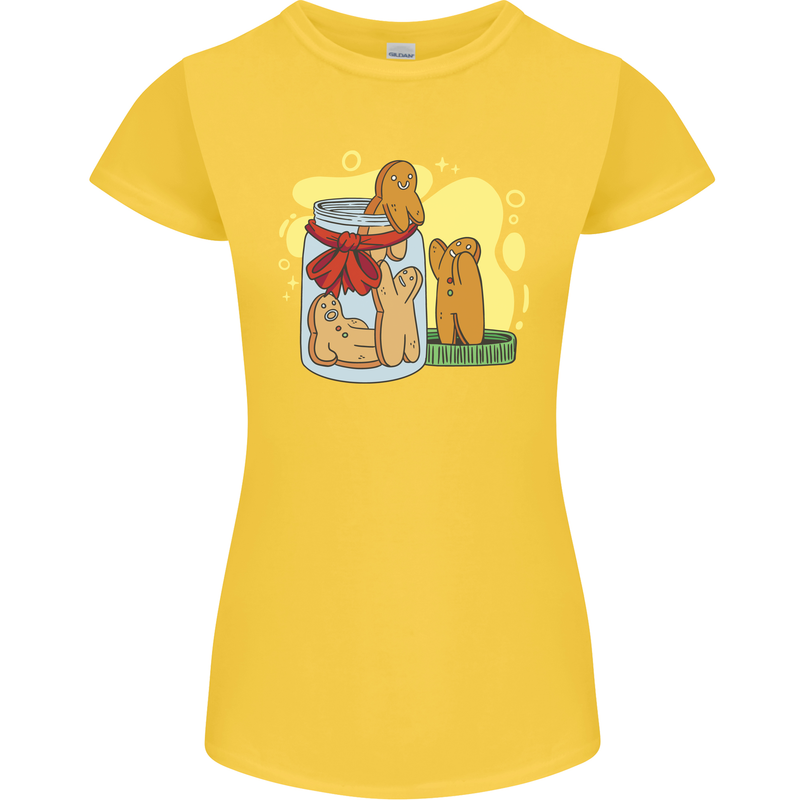 Gingerbread Man Escape Funny Food Womens Petite Cut T-Shirt Yellow