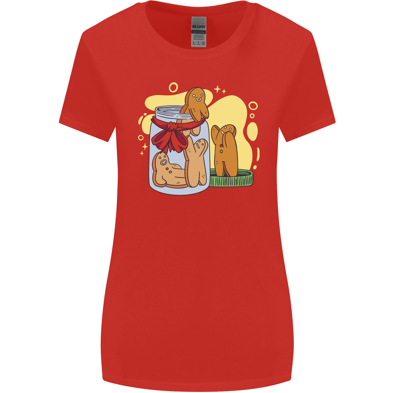 Gingerbread Man Escape Funny Food Womens Wider Cut T-Shirt Red