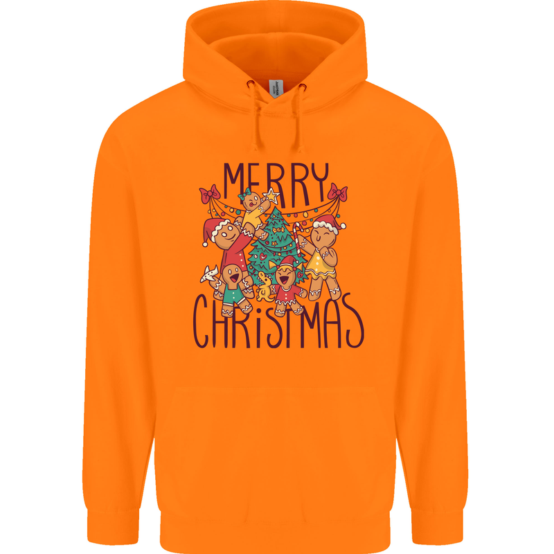 Gingerbread Man Merry Christmas Childrens Kids Hoodie Orange