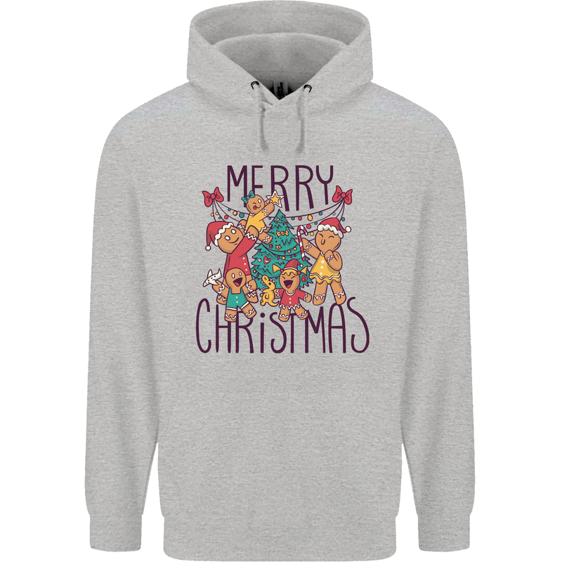 Gingerbread Man Merry Christmas Childrens Kids Hoodie Sports Grey