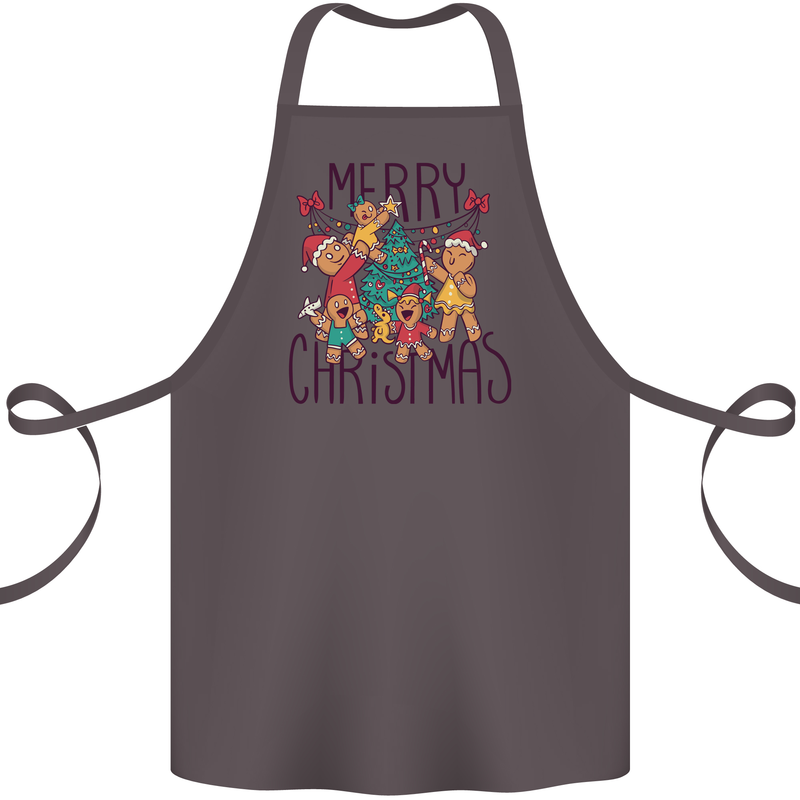 Gingerbread Man Merry Christmas Cotton Apron 100% Organic Dark Grey