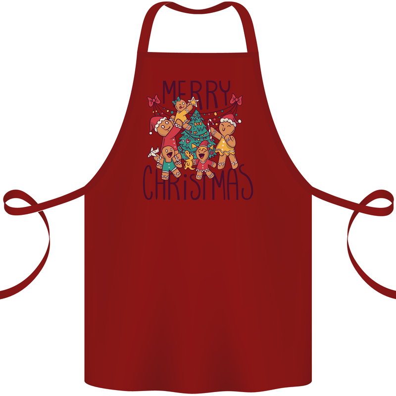 Gingerbread Man Merry Christmas Cotton Apron 100% Organic Maroon