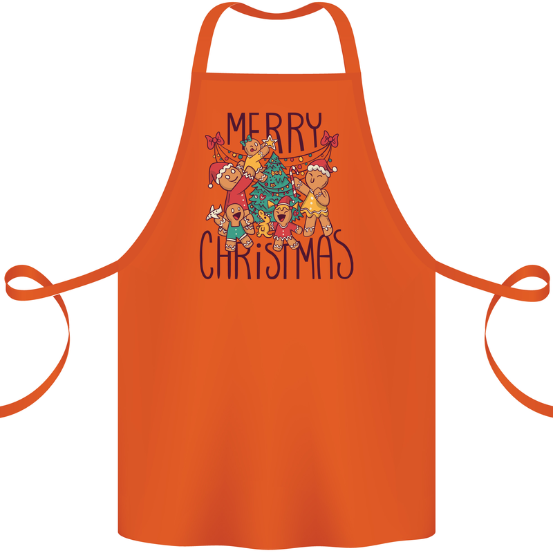 Gingerbread Man Merry Christmas Cotton Apron 100% Organic Orange