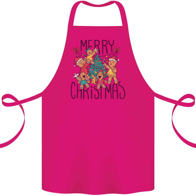 Gingerbread Man Merry Christmas Cotton Apron 100% Organic Pink