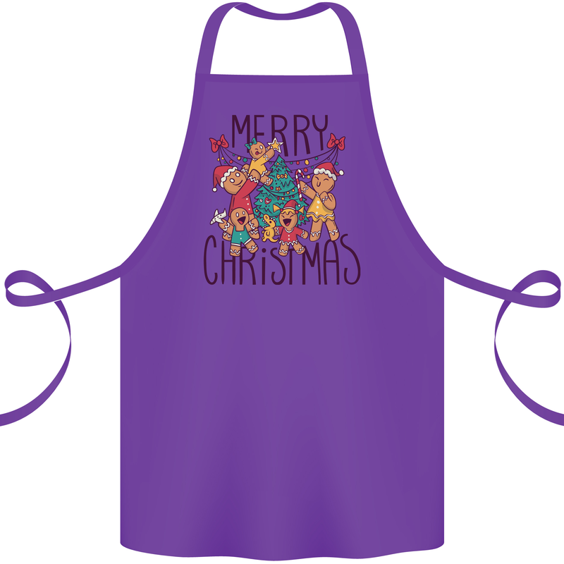Gingerbread Man Merry Christmas Cotton Apron 100% Organic Purple