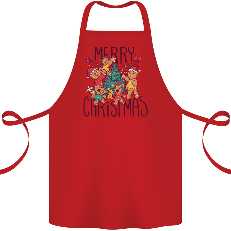 Gingerbread Man Merry Christmas Cotton Apron 100% Organic Red
