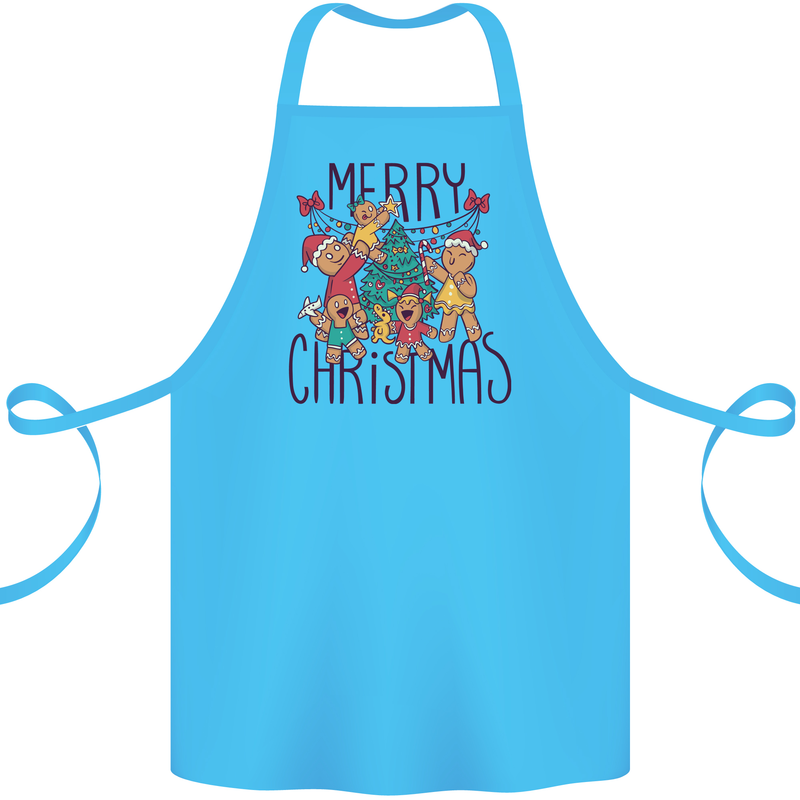 Gingerbread Man Merry Christmas Cotton Apron 100% Organic Turquoise