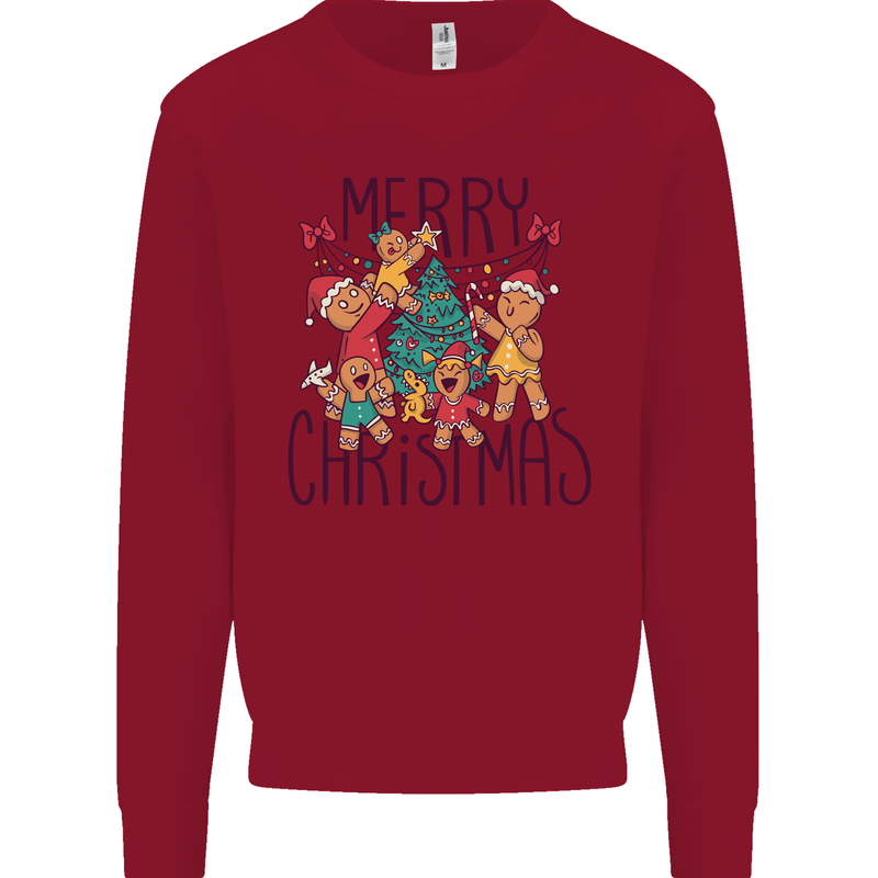 Gingerbread Man Merry Christmas Kids Sweatshirt Jumper Red