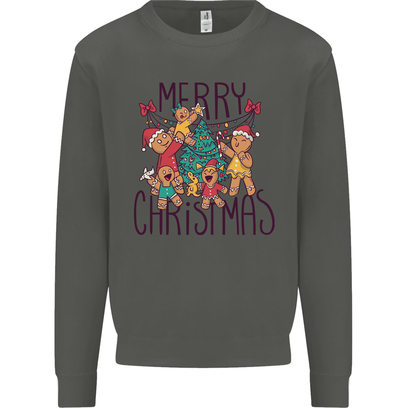 Gingerbread Man Merry Christmas Kids Sweatshirt Jumper Storm Grey
