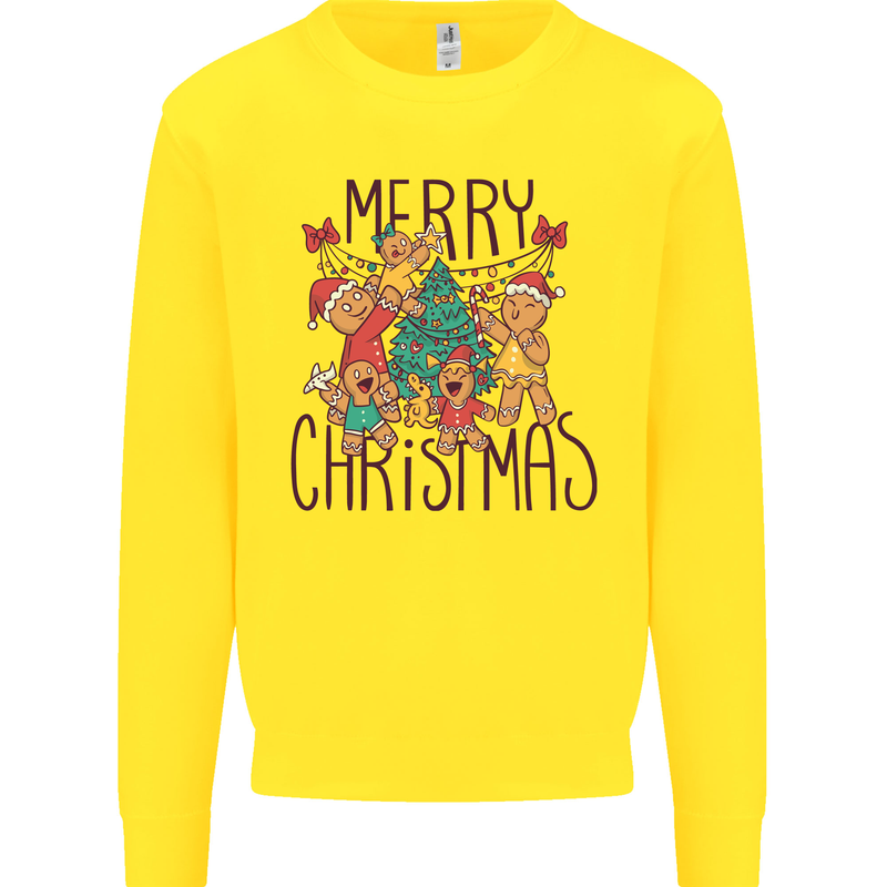 Gingerbread Man Merry Christmas Kids Sweatshirt Jumper Yellow