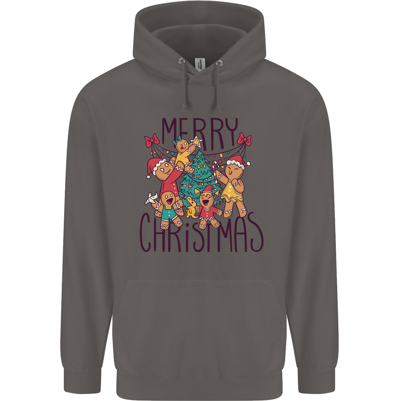 Gingerbread Man Merry Christmas Mens 80% Cotton Hoodie Charcoal