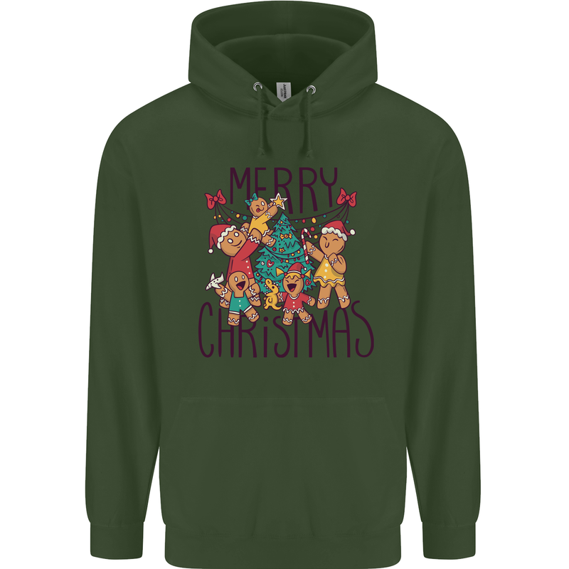 Gingerbread Man Merry Christmas Mens 80% Cotton Hoodie Forest Green