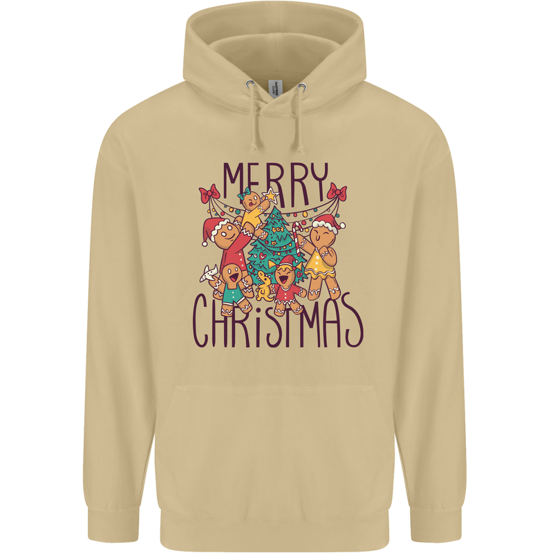 Gingerbread Man Merry Christmas Mens 80% Cotton Hoodie Sand