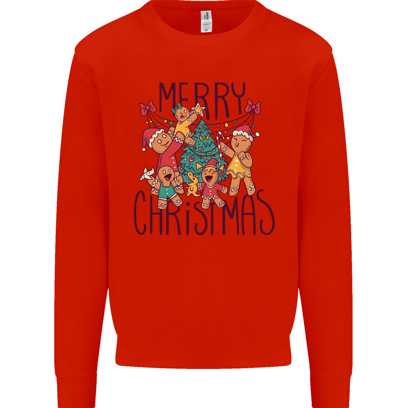 Gingerbread Man Merry Christmas Mens Sweatshirt Jumper Bright Red