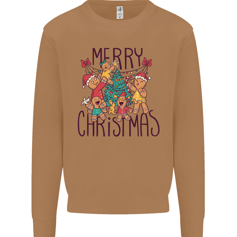 Gingerbread Man Merry Christmas Mens Sweatshirt Jumper Caramel Latte